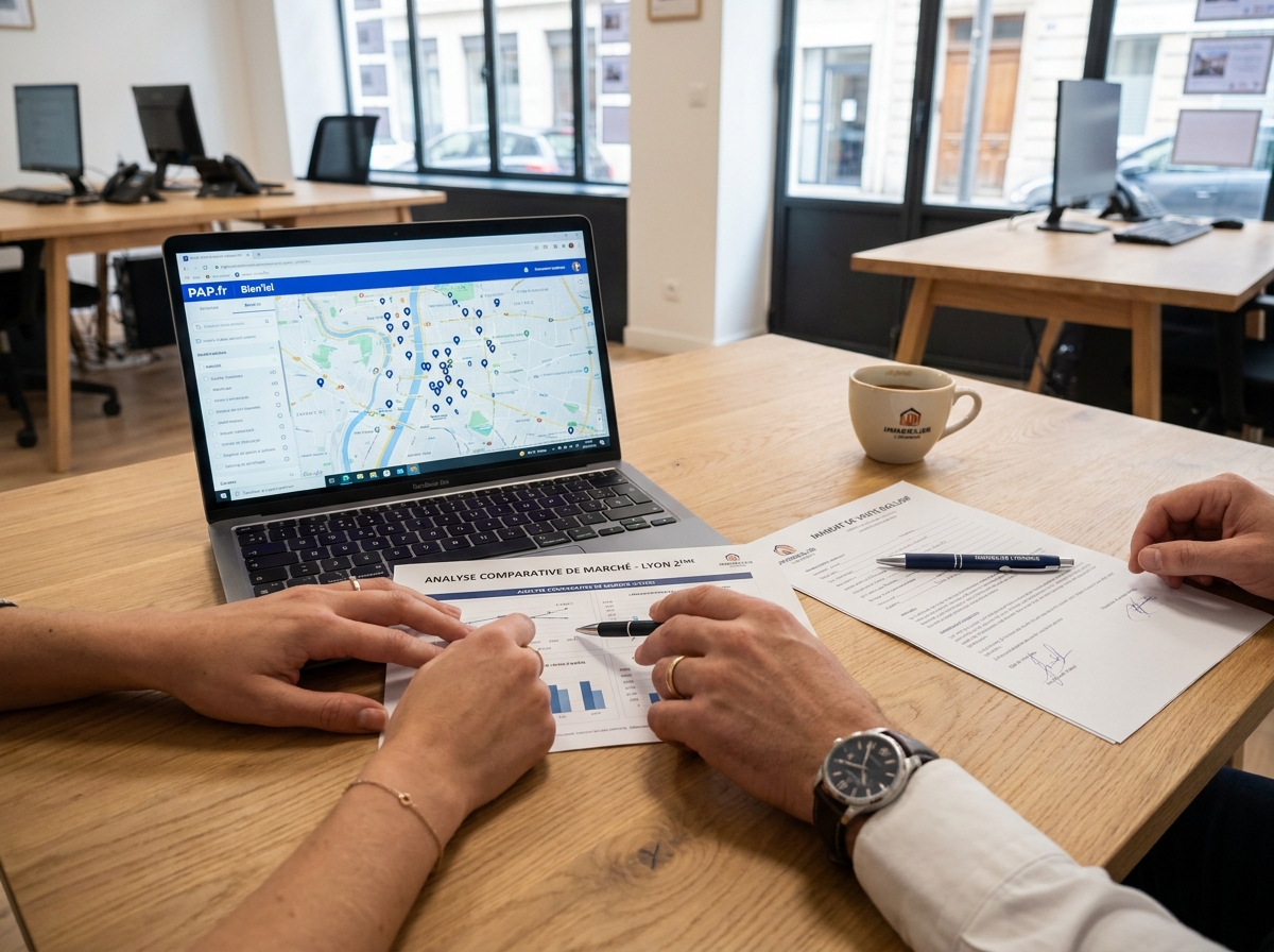 Analyse comparative de marché immobilier sur un bureau lors de la sélection d'une agence pour vendre un bien à Lyon
