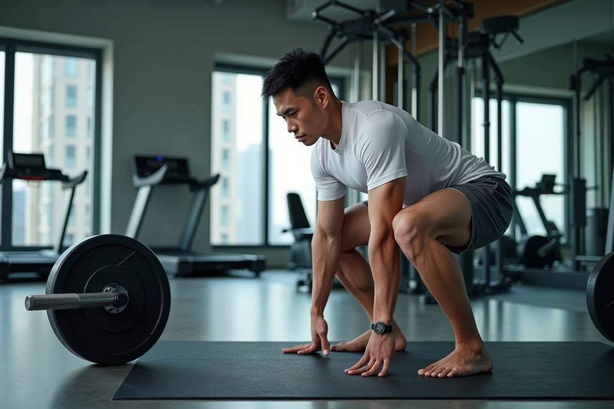 Salle de sport moderne dans un appartement en copropriété à Bangkok avec équipements complets
