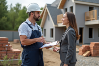 Chef de chantier avec femme architecte sur site de construction