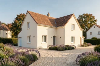 Maison individuelle moderne dans la Vienne avec façade en crépi clair et toiture en tuiles