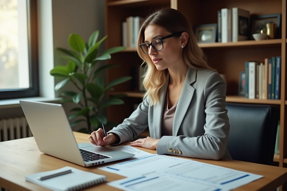 Femme consultant des diagnostics immobiliers obligatoires sur un bureau avant la vente d'un bien en 2026