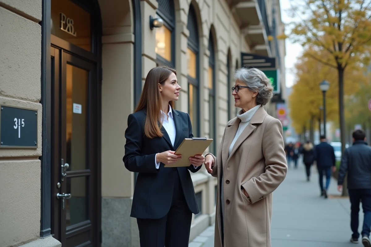 Professionnelle montrant la signalisation de sécurité à un propriétaire