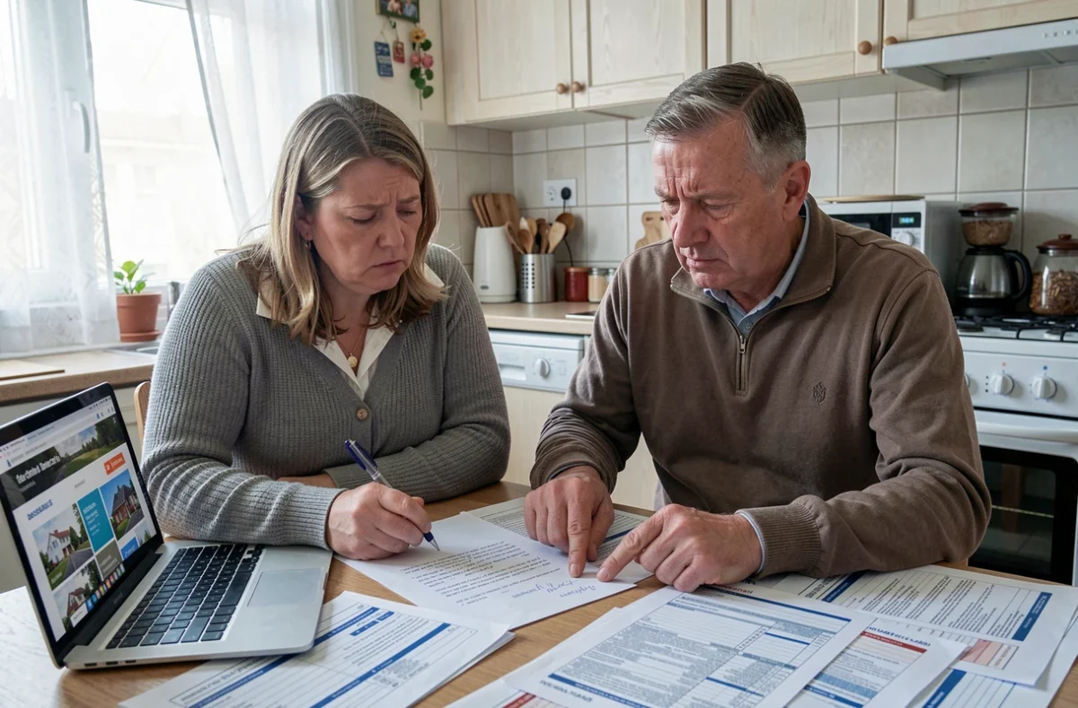 Couple remplissant un dossier de recours pour attribution de logement social à domicile