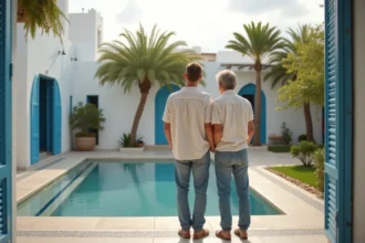 Couple dans une villa moderne à Essaouira avec jardin et piscine