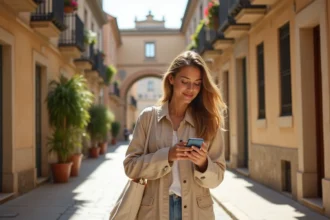 Étudiante se promenant dans les ruelles historiques de l'Écusson à Montpellier avec un sac en toile, explorant le quartier médiéval
