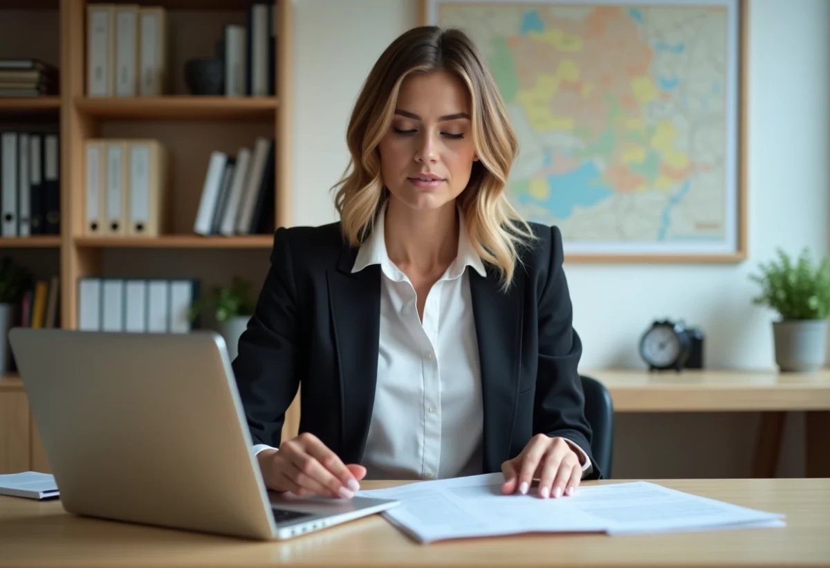 Femme professionnelle dans un bureau moderne pour l'immobilier