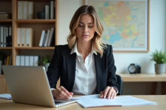 Femme professionnelle dans un bureau moderne pour l'immobilier