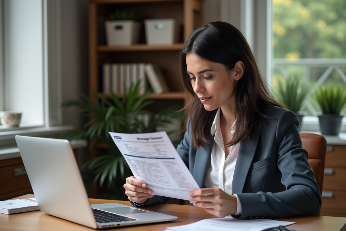 Femme d'affaires vérifiant un relevé de prêt immobilier