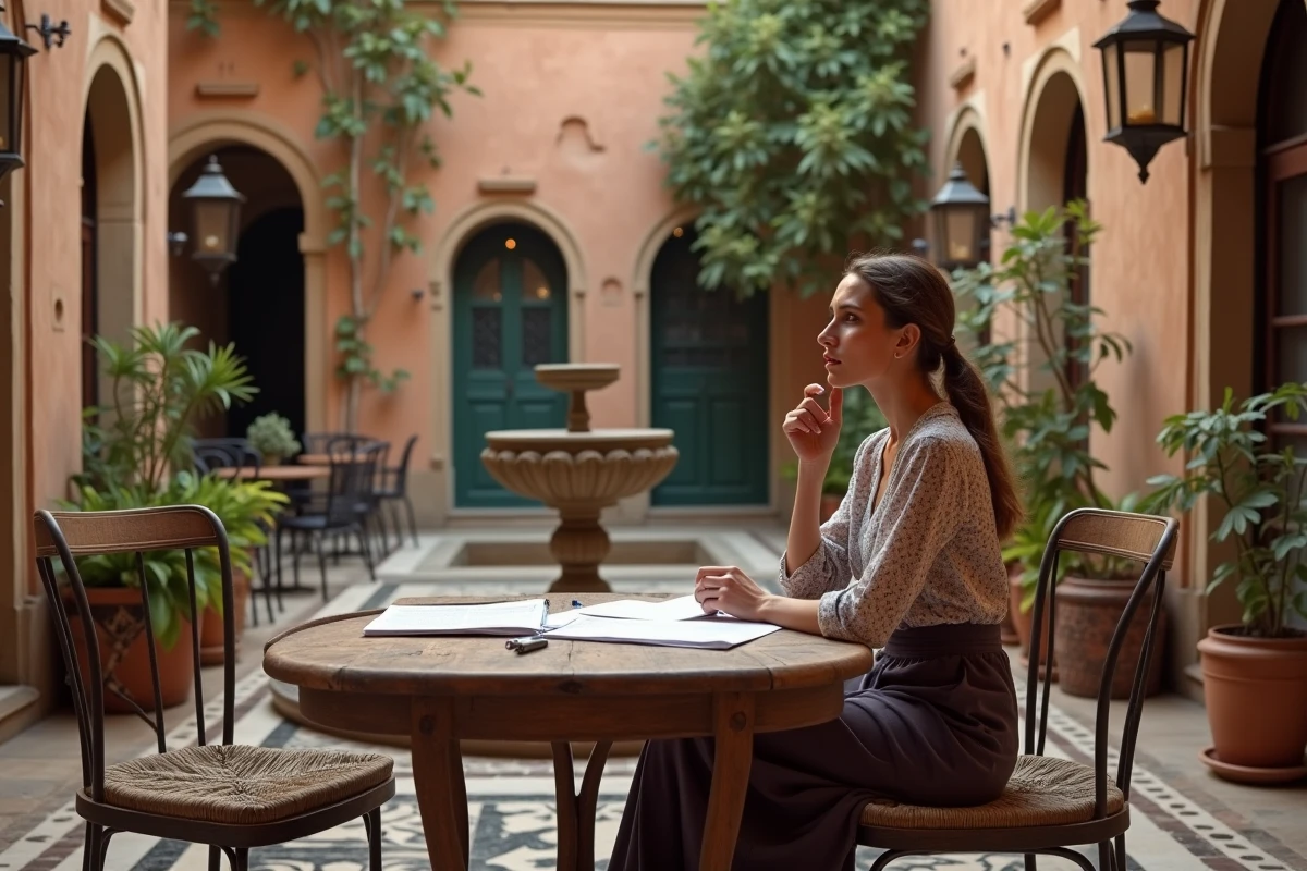 Jeune femme européenne dans un patio Marrakech