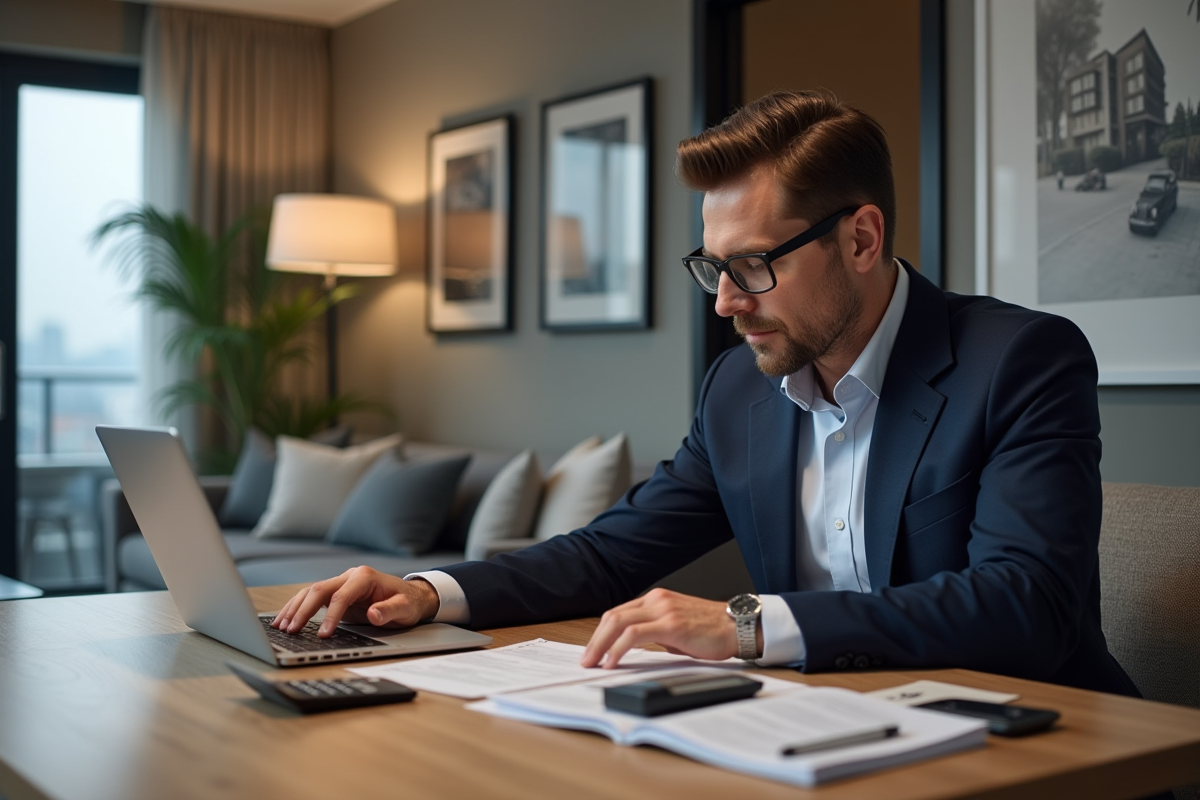 Homme d affaires en costume dans un appartement moderne