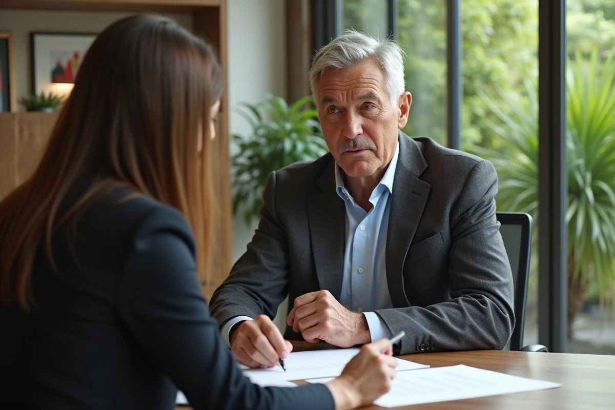 Homme d affaires examine documents immobiliers dans un bureau