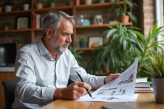 Homme d'âge moyen analysant un rapport immobilier à Lyon