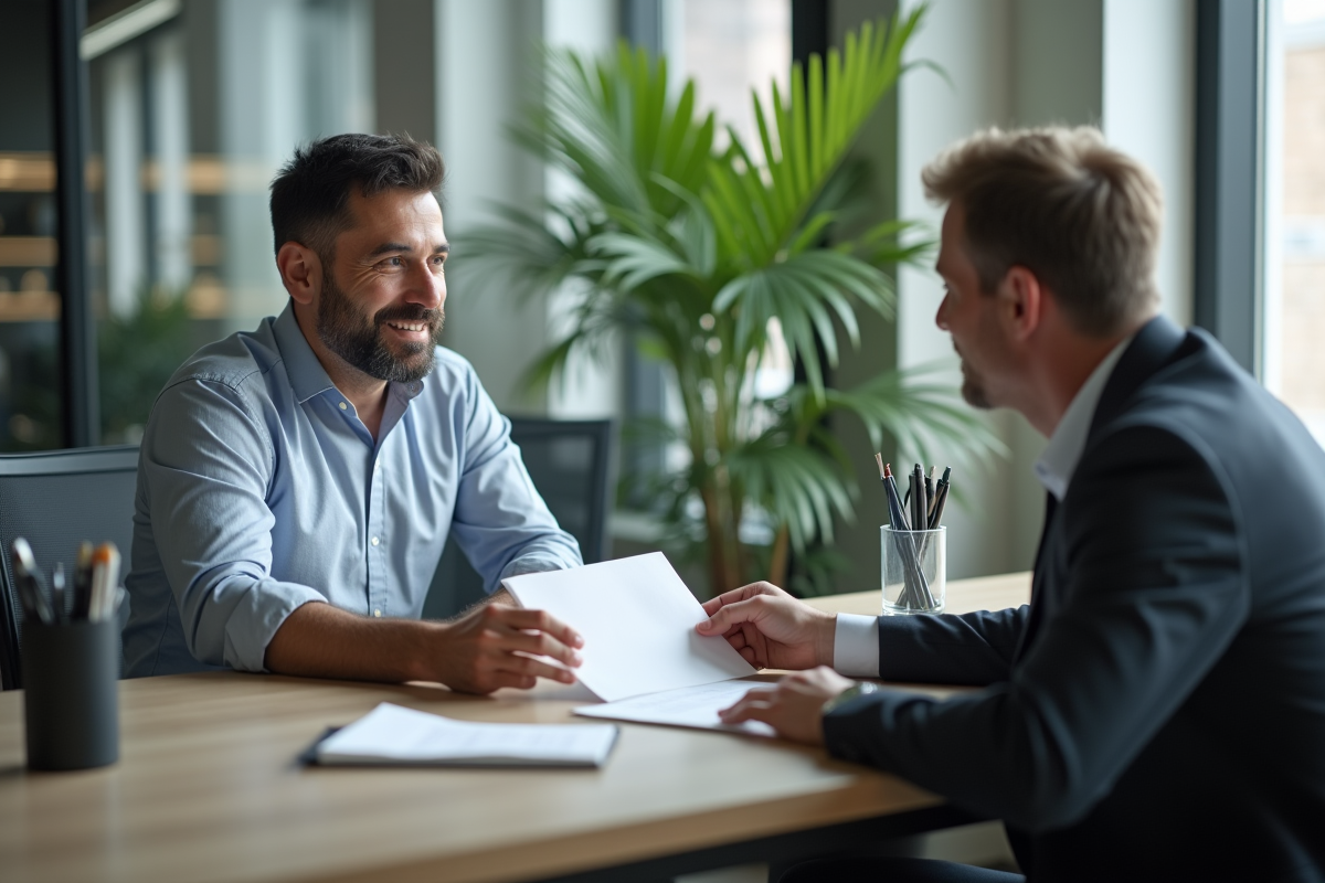 Homme d age signant un formulaire avec un conseiller bancaire