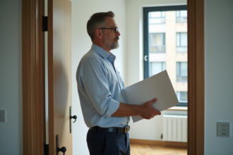 Homme d'âge moyen dans un appartement vide en ville