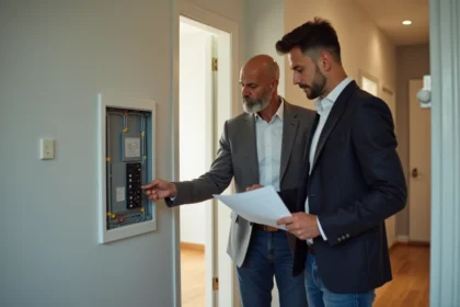 Propriétaire vérifiant le panneau électrique moderne à la maison