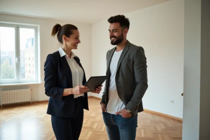 Femme d affaires montrant un rapport d inspection immobiliere