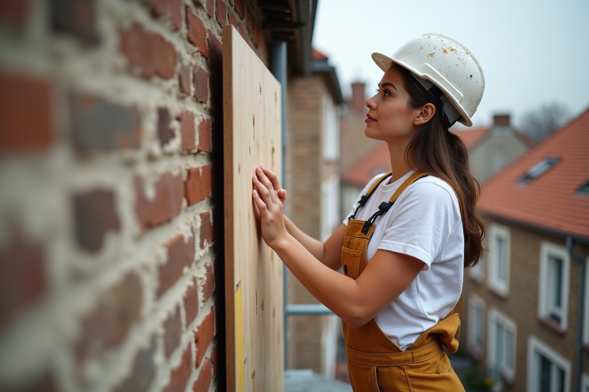 Femme installant des panneaux d