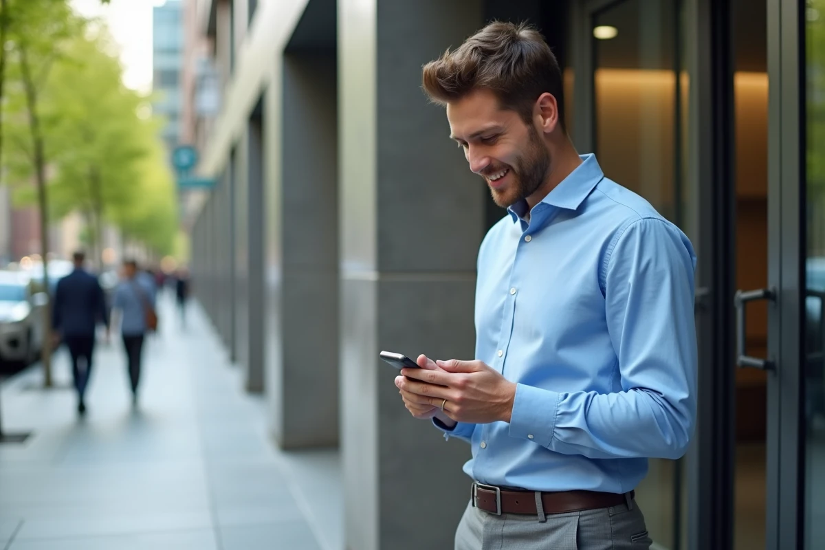 Jeune professionnel lit des nouvelles financières dehors