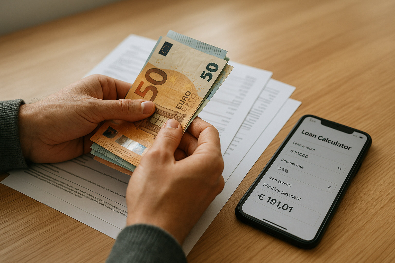 Mains comptant des billets d