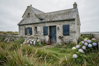 Maison de pêcheur en pierre bretonne à vendre avec jardin sauvage en bord de mer