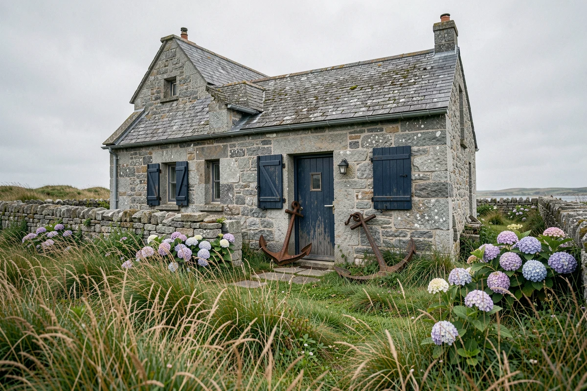 Maison de pêcheur en pierre bretonne à vendre avec jardin sauvage en bord de mer