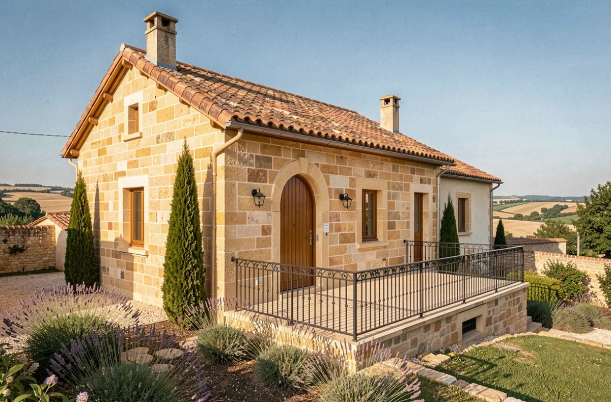 Maison de style Nouvelle-Aquitaine en pierre de taille construite par Bebium dans la Vienne