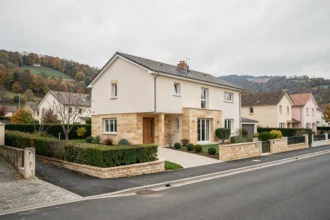 Vue d'ensemble d'une maison individuelle moderne dans la région de Saint-Étienne, illustrant le classement des meilleurs constructeurs locaux
