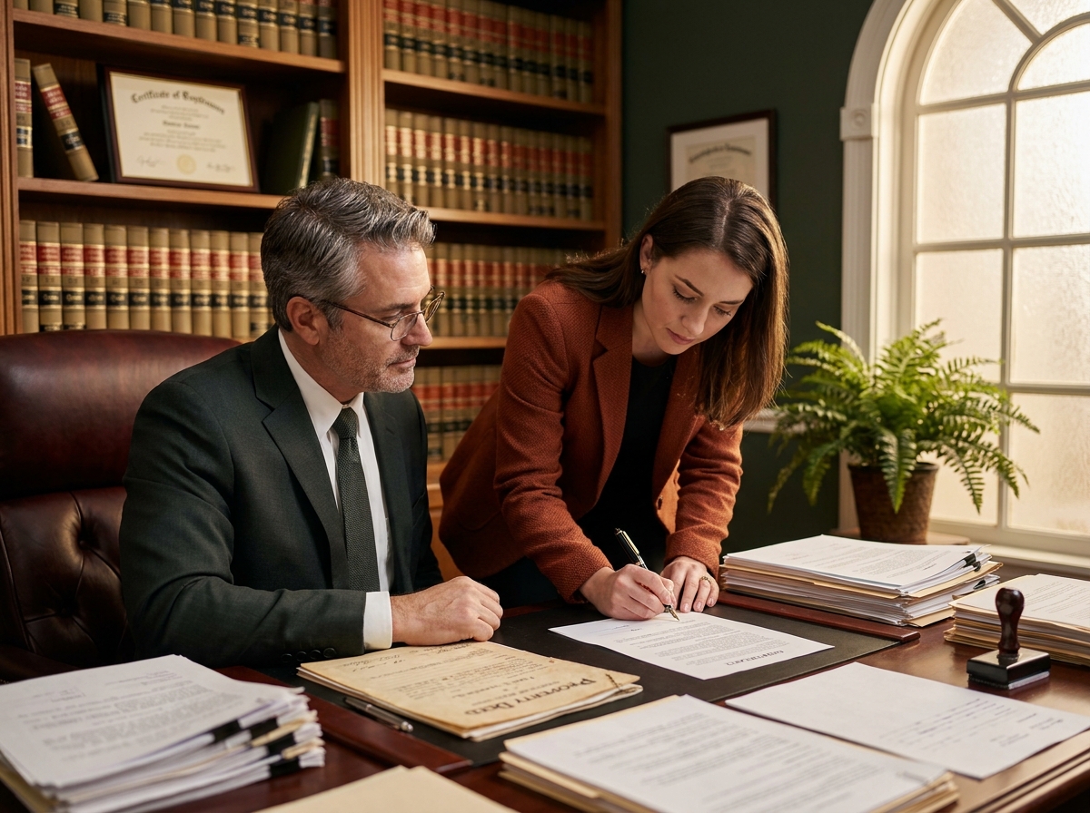 Signature d'un acte de vente immobilier chez un notaire lors de l'achat d'un appartement dans une grande ville